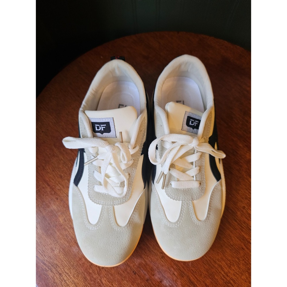 De Florance Women White Black Suede Trim Platform Sneakers Size 7.5 - Picture 2 of 10